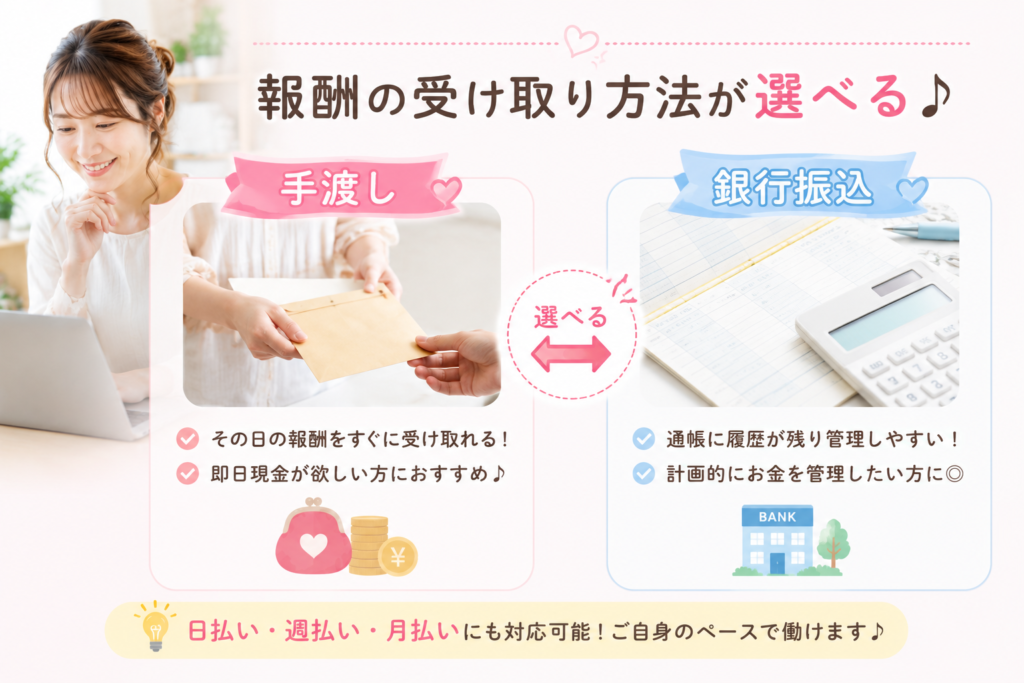 報酬の受け取り方法が選べる