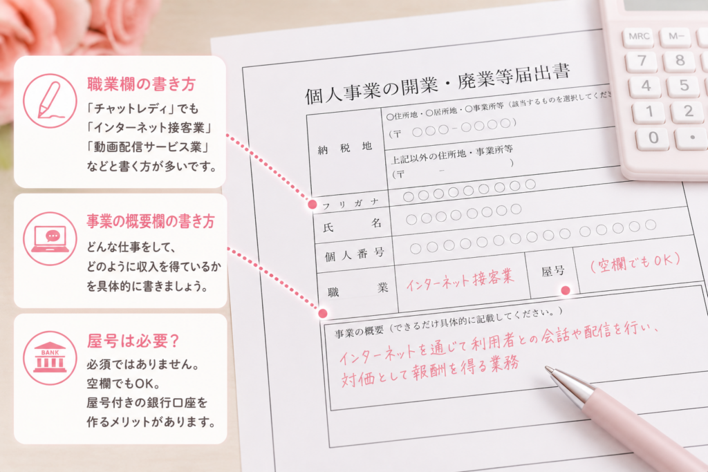 チャットレディが開業届を出すときの書き方