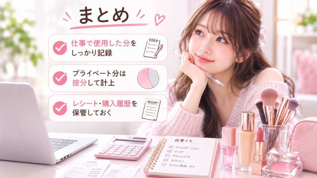 化粧品の経費計上は仕事で使用した分を記録する