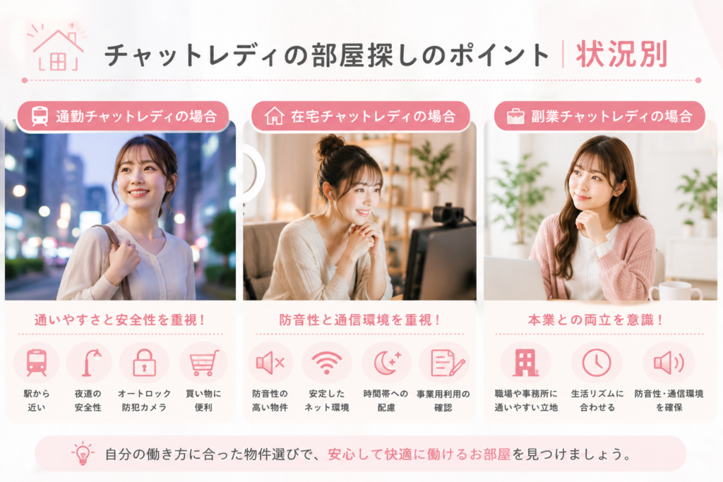 チャットレディの部屋探しのポイント|状況別