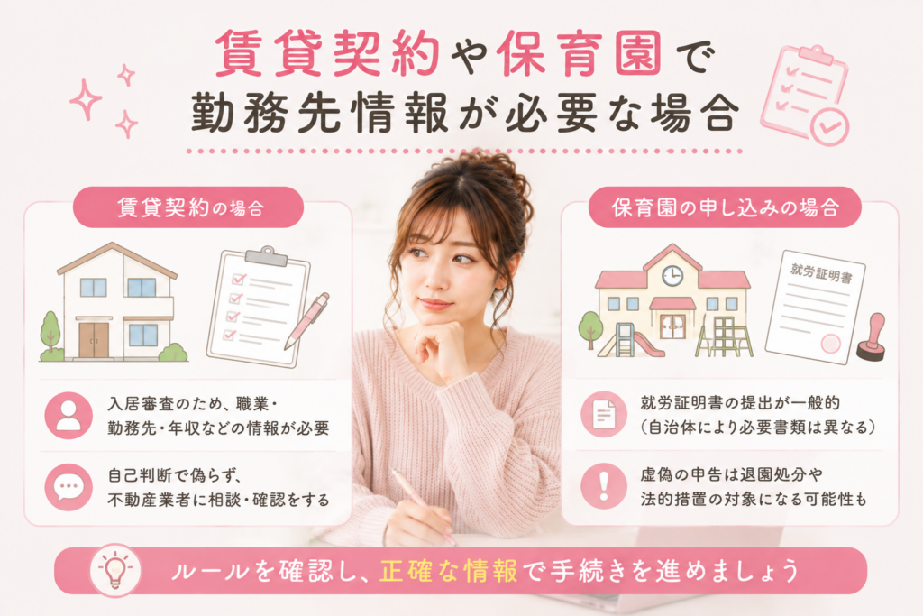 賃貸契約や保育園で勤務先情報が必要な場合