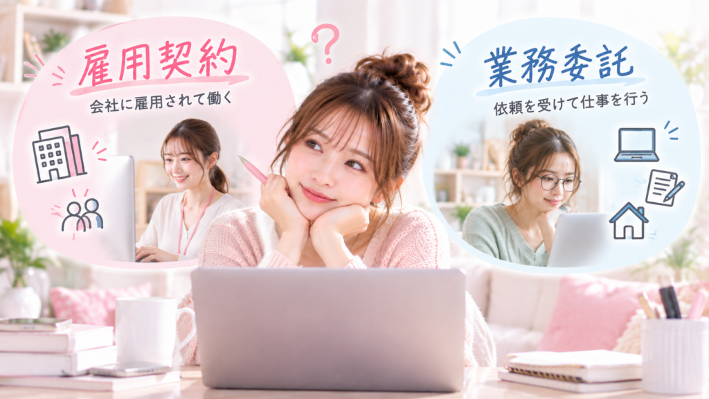 在宅ワークの主な働き方は「雇用契約」と「業務委託」