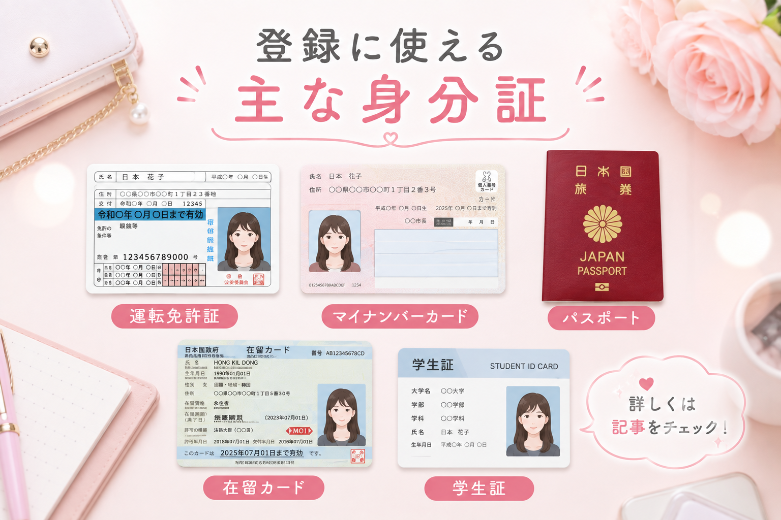 登録に使用できる主な身分証